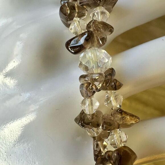smoky and clear quartz stretchy double strand bracelet - Picture 8 of 8